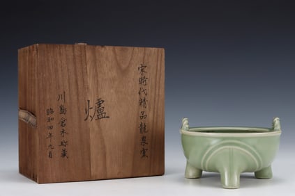 An Exquisite Long quan yao Double-Ears and Tripod Censer