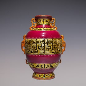 An Exquisite Flambe Glazed Painted Gold Dragon Pattern Vase