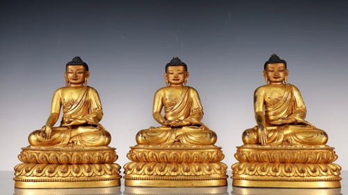 A Exquisite A Set of Gilt Bronze Statue of Sakyamuni Buddha statue