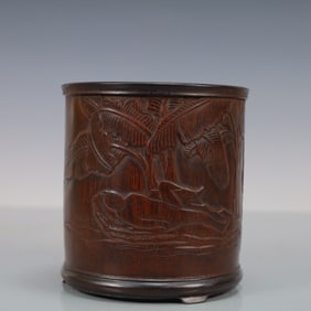 A Exquisite Zitanwood Character and Story Pattern with poem Brush Pot
