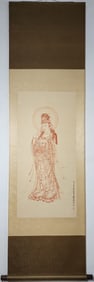 A Chinese Vertical Scroll Ink Painting of Buddha Statue on Paper