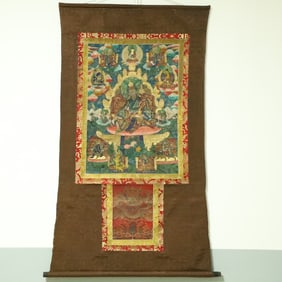 An Exquisite Brocade Painted Color Statue of Padma Sambhava Tangka