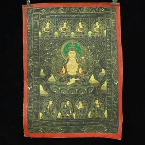 An Exquisite Brocade Painted Color Statue of Samantabhadra Tangka
