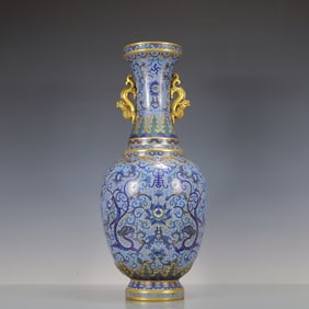 A Huge Cloisonne Lotus and Dragon Pattern Double-Ears Vase