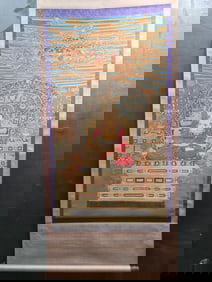 A Chinese Vertical Scroll Ink Painting of Statue of Avalokitesvara on Silk