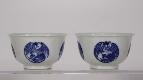 A Pair of Exquisite Blue and White Phoenix Pattern Cup
