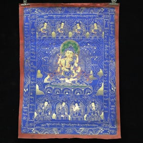An Exquisite Brocade Painted Color Statue of Manjusri Tangka