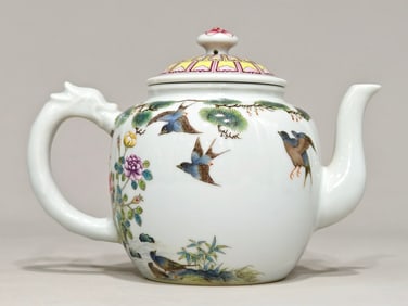 An Exquisite Famille-Rose Flower and Bird Pattern Teapot