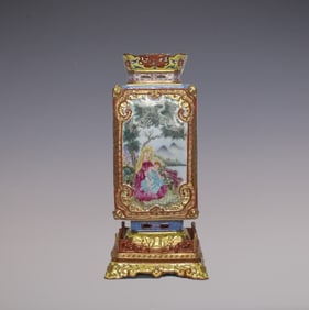 An Exquisite Famille-Rose Landscape and Figure Pattern Lotus Pattern Vase