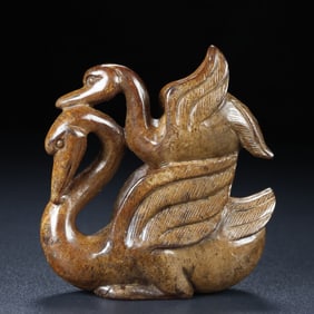 An Exquisite Archaic Jade Mandarin Duck Ornament