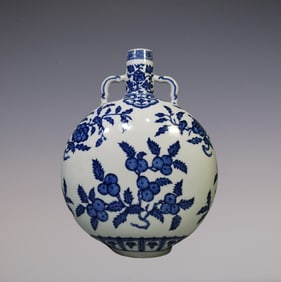 An Exquisite Blue and White Flower and Fruit Pattern Double-Ears Vase