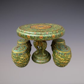 A Set of Fine Cloisonne Flower Pattern Lotus Pattern Dragon and Phoenix Pattern Table