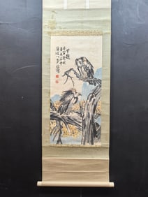 A Chinese Vertical Scroll Ink Painting of Flower and Bird on Paper