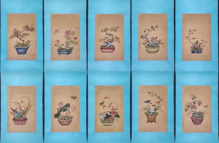 An Fabulous Chinese Ink Flower By Silk
