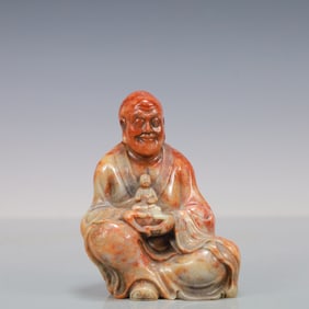 A Exquisite Shoushan Stone Statue of Arhat Ornament