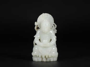 An Exquisite White Jade Statue of Sakyamuni