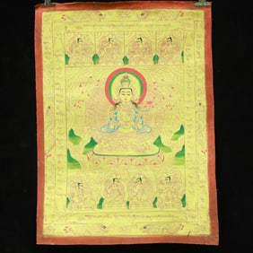 An Exquisite Brocade Painted Color Statue of Sakyamuni Tangka