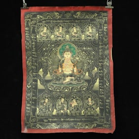 An Exquisite Brocade Painted Color Buddha Statue Tangka