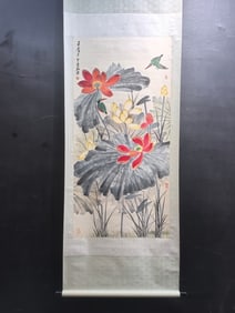 A Chinese Vertical Scroll Ink Painting of Flower and Bird on Paper
