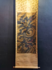A Chinese Vertical Scroll Ink Painting of Dragon on Silk