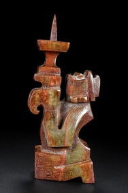 An Exquisite Archaic Jade Figure Candlestick