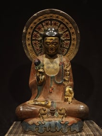 An Exquisite Limestone Painted Color Statue of Sakyamuni