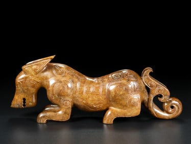 An Exquisite Archaic Jade Tiger Ornament