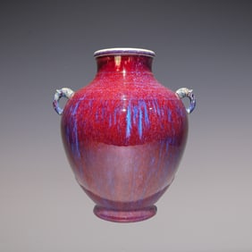 An Exquisite Flambe Glazed Double-Ears Jar