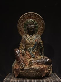 An Exquisite Limestone Painted Color Statue of Avalokitesvara