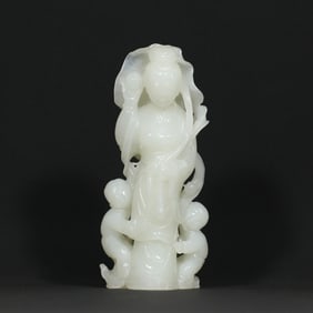 An Exquisite White Jade Statue of Avalokitesvara