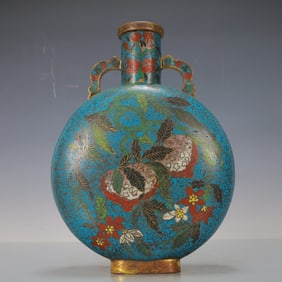 A Exquisite Cloisonne Flower and Fruit Pattern Double-Ears Vase