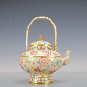 A Exquisite Coppery Enamel Flower Pattern Teapot