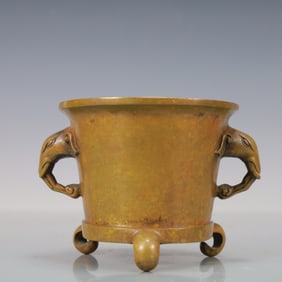 A Exquisite Coppery Elephant-Ears Tripod Censer