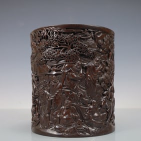 A Exquisite Zitanwood Character and Story Pattern Brush Pot