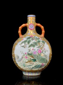 An Exquisite Blue and White Iron-Red Painted Gold Lotus Pattern Flower and Bird Pattern with poem