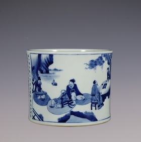 An Exquisite Blue and White Character and Story Pattern with poem Brush Pot