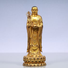 An Exquisite Gilt Bronze Statue of Kshitigarbha Bodhisattva