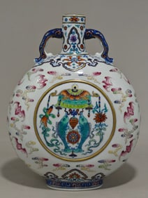 An Exquisite Doucai Blue and White Bats Pattern Double-Ears Vase