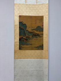 A Chinese Vertical Scroll Ink Painting of Landscape on Silk