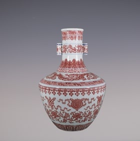 An Exquisite Underglaze-Red Lotus Pattern Eight Treasures Pattern Double-Ears Vase