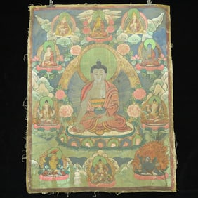 An Exquisite Brocade Painted Color Statue of Sakyamuni Tangka