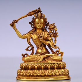 An Exquisite Gilt Bronze Statue of Manjusri
