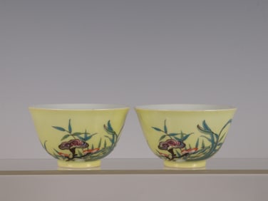 A Pair of Exquisite Famille-Rose Flower Pattern Cup