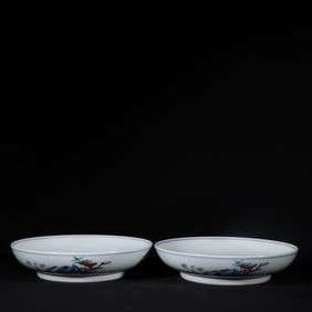 A pair of Doucai Flower Pattern Plate