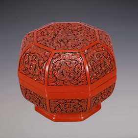A Exquisite Carved Red Lacquer Eight Treasures Pattern Dragon Pattern Box