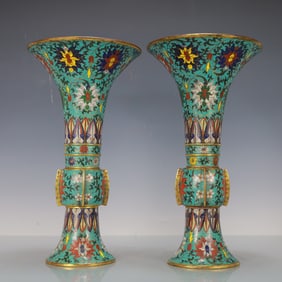 A Exquisite A pair of Cloisonne Lotus Pattern Double-Ears Vase