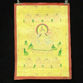 An Exquisite Brocade Painted Color Statue of Amitayus Tangka