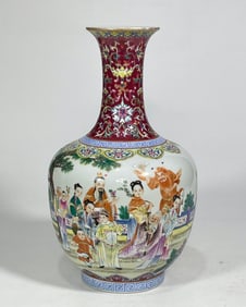 An Exquisite Famille-Rose Lotus Pattern Character and Story Pattern Vase