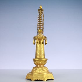A Exquisite Gilt Bronze Buddha statue Pattern Pagoda
