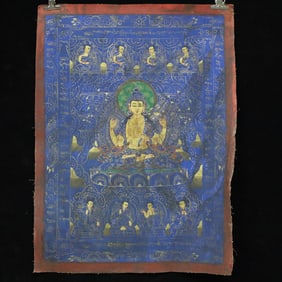 An Exquisite Brocade Painted Color Statue of Bodhisattva Tangka